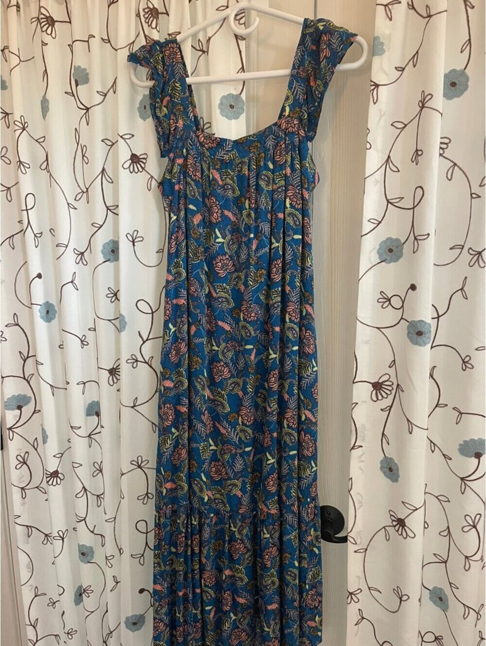NWOT | Knox Rose | XS | Blue Floral Paisley Tiered Midi Dress - Picture 2 of 8